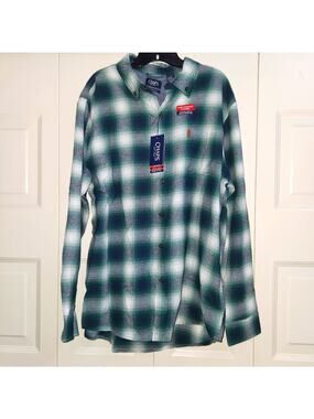 Chaps Green Plaid Button-Up Soft Cotton Flannel Shirt